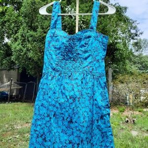 2000s Free People Turquoise Floral Mini Dress